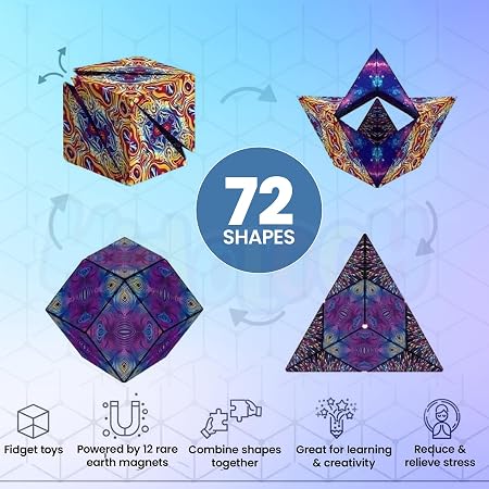 Magic Shape-Shifting Cube | 24 Rare Earth Magnets | 70+ Transforming Shapes | Brain Puzzle for Kids & Adults