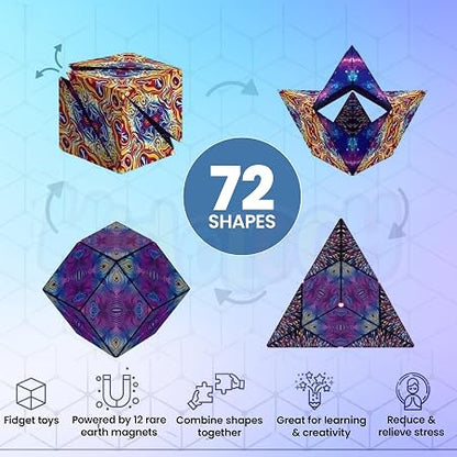 Magic Shape-Shifting Cube | 24 Rare Earth Magnets | 70+ Transforming Shapes | Brain Puzzle for Kids & Adults