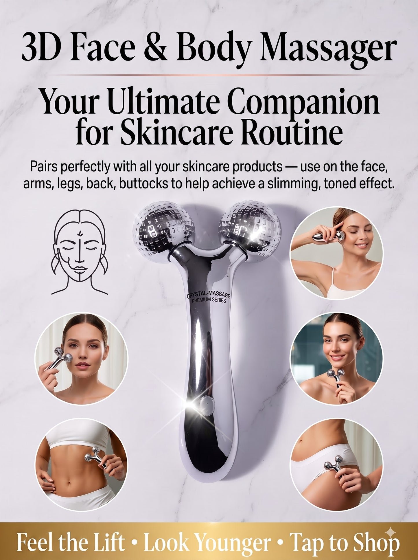 3D Roller Face Massager, Face Lift Tool Firming Beauty Massage Body Face Massage
